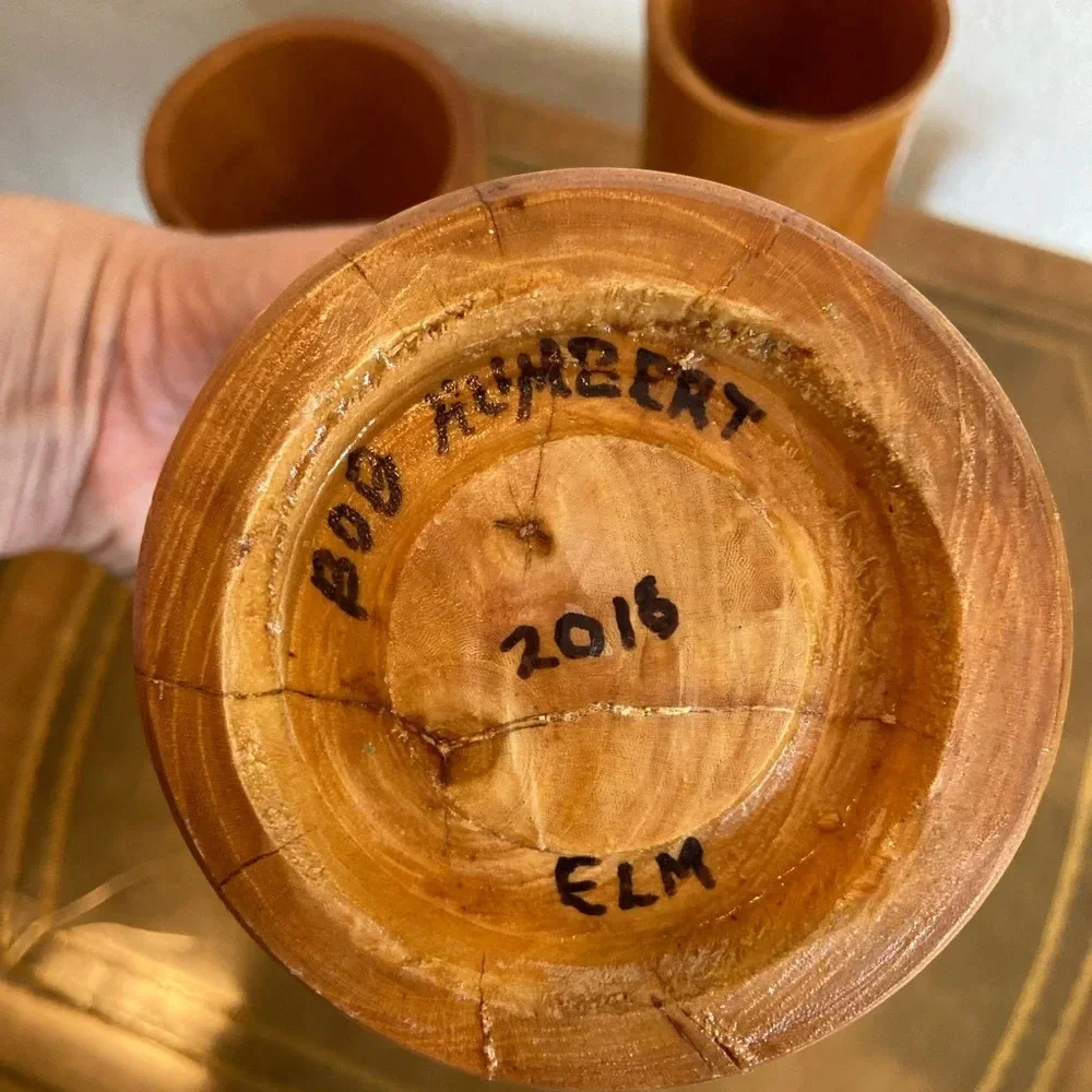 Set of 3 Turned Wood Bob Humbert Goblet Cups Elm Cherry Dogwood - Picture 5 of 12